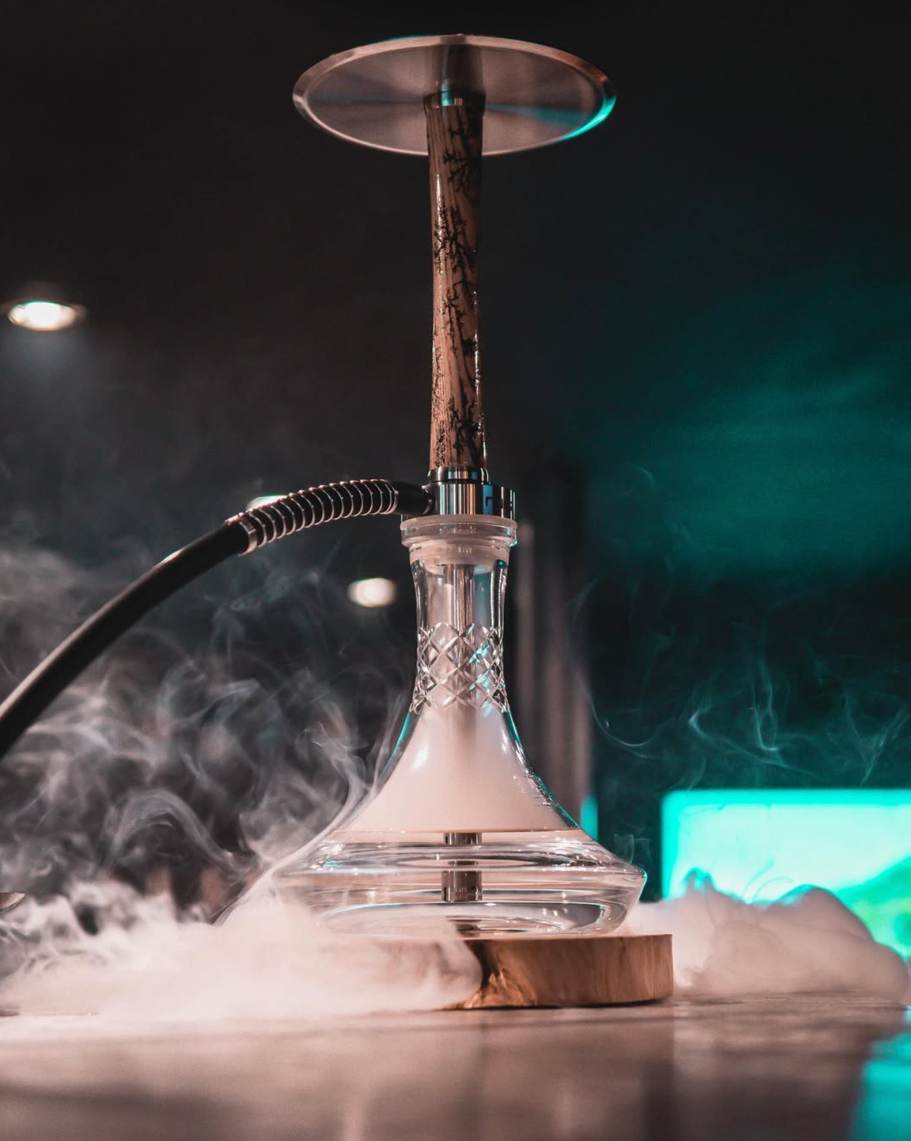 Crystal hookah in soft smoke